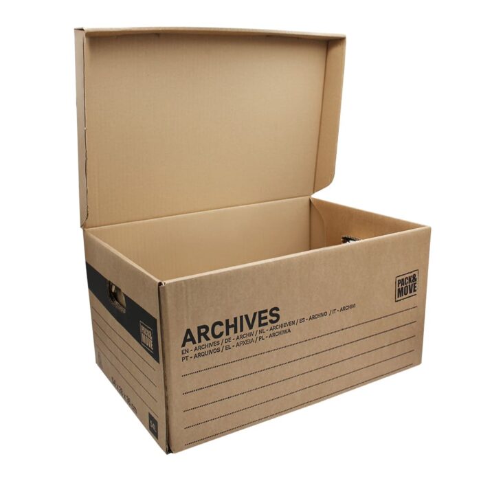 Caisse robuste et pratique pour le tri et le rangement des documents importants lors des déménagements ou du stockage.