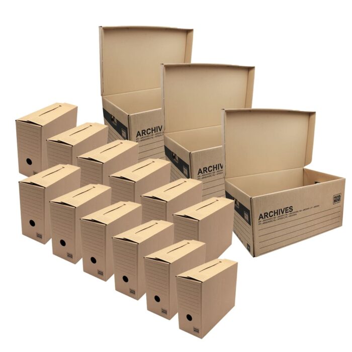 Kit de stockage d'archives taille XL comprenant des boîtes d'archives et des caisses de stockage robustes, idéal pour ranger et protéger vos documents importants.